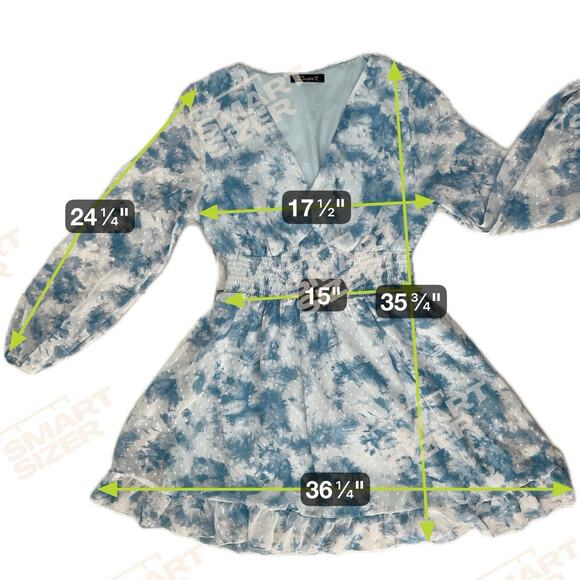 Fit & Flare Swiftie Dress Sz XL Blue White Balloon Sleeve Ruffle Floral Romantic - Picture 3 of 16